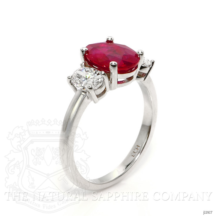 1.92 Ct. Ruby and Natural Diamond Three Stone Ring, 18K White Gold