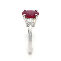 1.92 Ct. Ruby and Natural Diamond Three Stone Ring, 18K White Gold Image