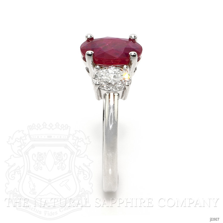 1.92 Ct. Ruby and Natural Diamond Three Stone Ring, 18K White Gold
