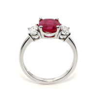 1.92 Ct. Ruby and Natural Diamond Three Stone Ring, 18K White Gold Image
