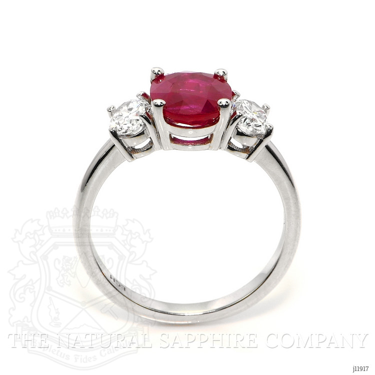 1.92 Ct. Ruby and Natural Diamond Three Stone Ring, 18K White Gold