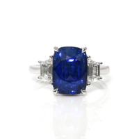 6.72 Ct. Blue Sapphire and Natural Diamond Three Stone Ring, 18K White Gold Video