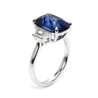 6.72 Ct. Blue Sapphire and Natural Diamond Three Stone Ring, 18K White Gold Image