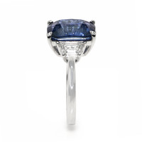 6.72 Ct. Blue Sapphire and Natural Diamond Three Stone Ring, 18K White Gold Image