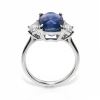 6.72 Ct. Blue Sapphire and Natural Diamond Three Stone Ring, 18K White Gold Image