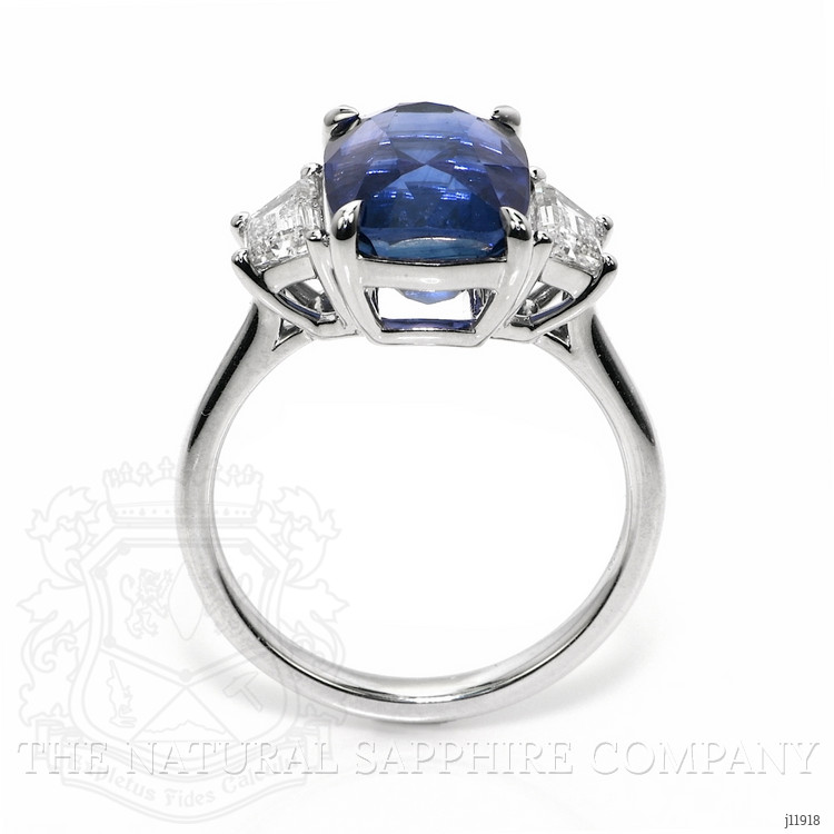 6.72 Ct. Blue Sapphire and Natural Diamond Three Stone Ring, 18K White Gold