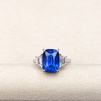 6.72 Ct. Blue Sapphire and Natural Diamond Three Stone Ring, 18K White Gold Life Style