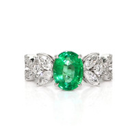 2.07 Ct. Emerald and Natural Diamond Pave Ring, 18K White Gold Video