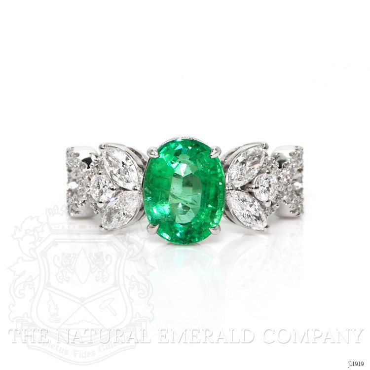 2.07 Ct. Emerald and Natural Diamond Pave Ring, 18K White Gold