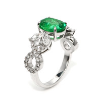 2.07 Ct. Emerald and Natural Diamond Pave Ring, 18K White Gold Image