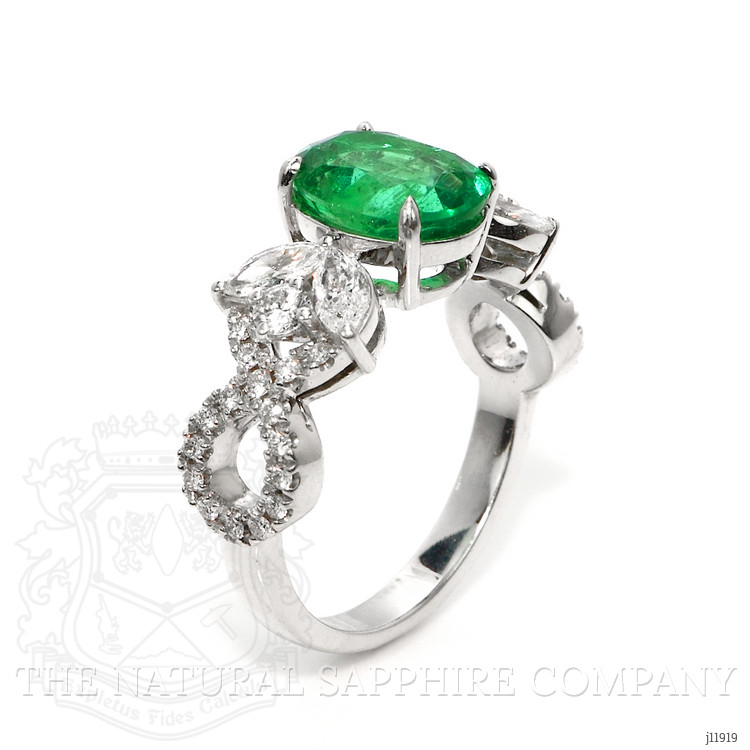 2.07 Ct. Emerald and Natural Diamond Pave Ring, 18K White Gold