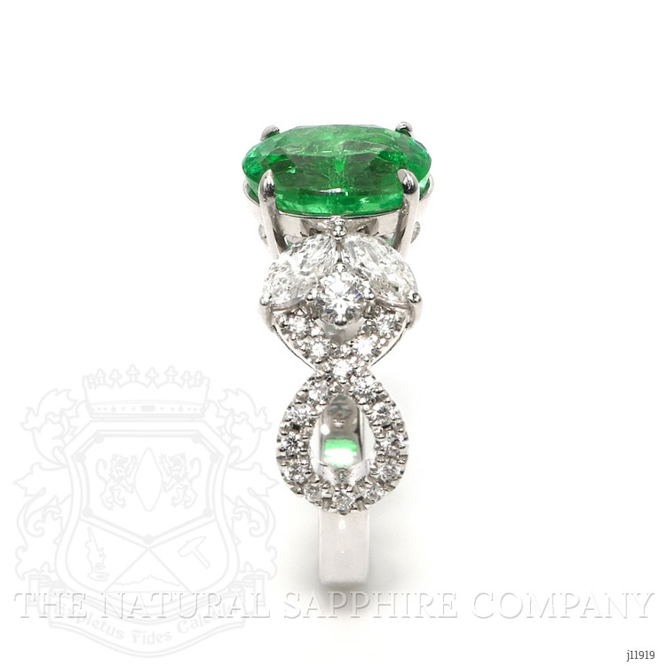 2.07 Ct. Emerald and Natural Diamond Pave Ring, 18K White Gold