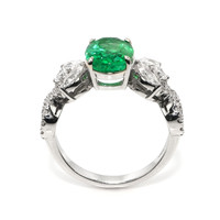 2.07 Ct. Emerald and Natural Diamond Pave Ring, 18K White Gold Image