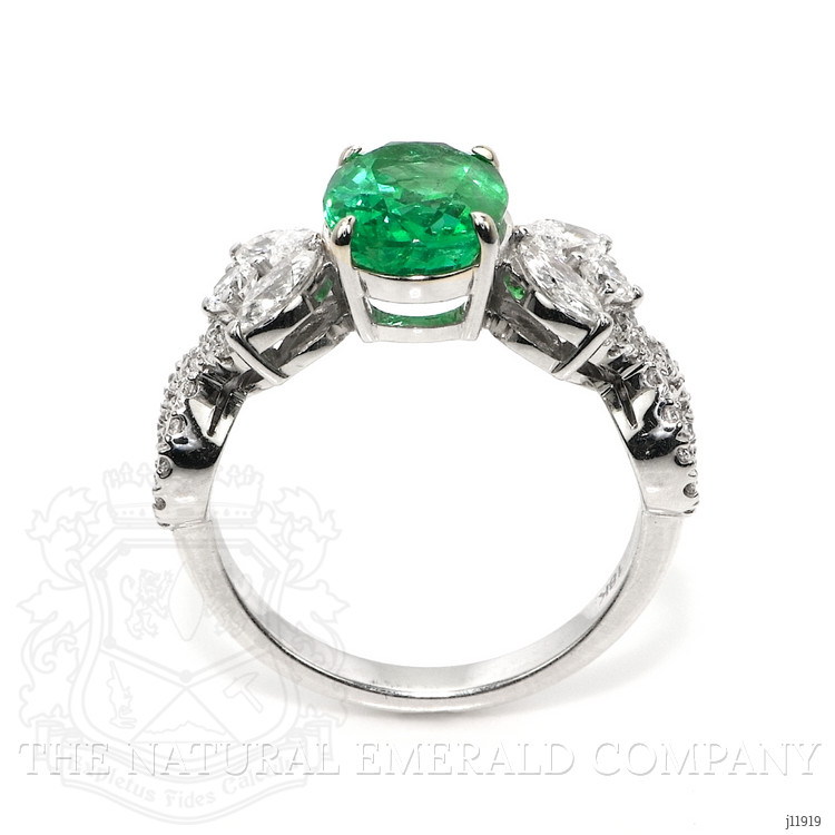 2.07 Ct. Emerald and Natural Diamond Pave Ring, 18K White Gold