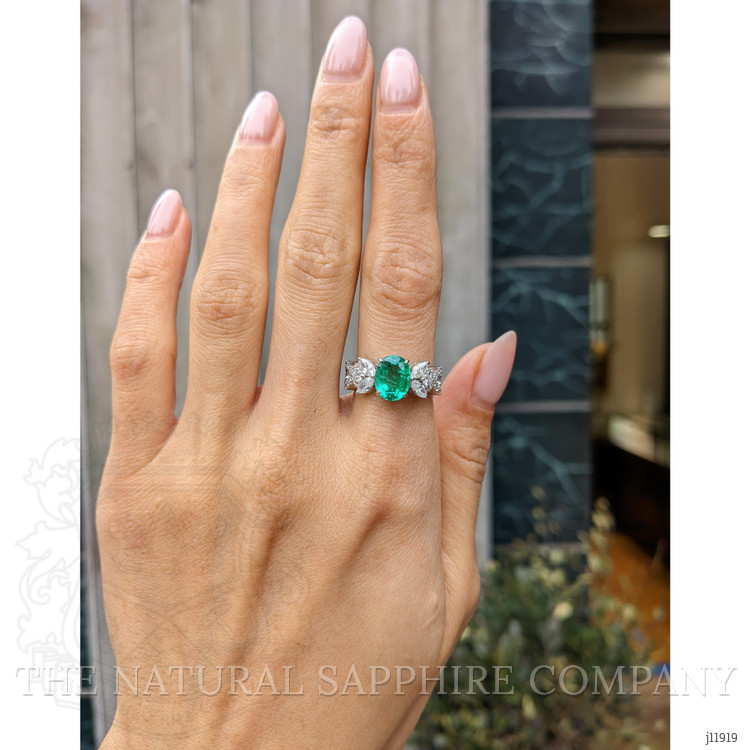2.07 Ct. Emerald and Natural Diamond Pave Ring, 18K White Gold