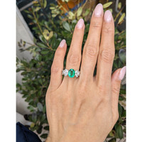 2.07 Ct. Emerald and Natural Diamond Pave Ring, 18K White Gold Life Style