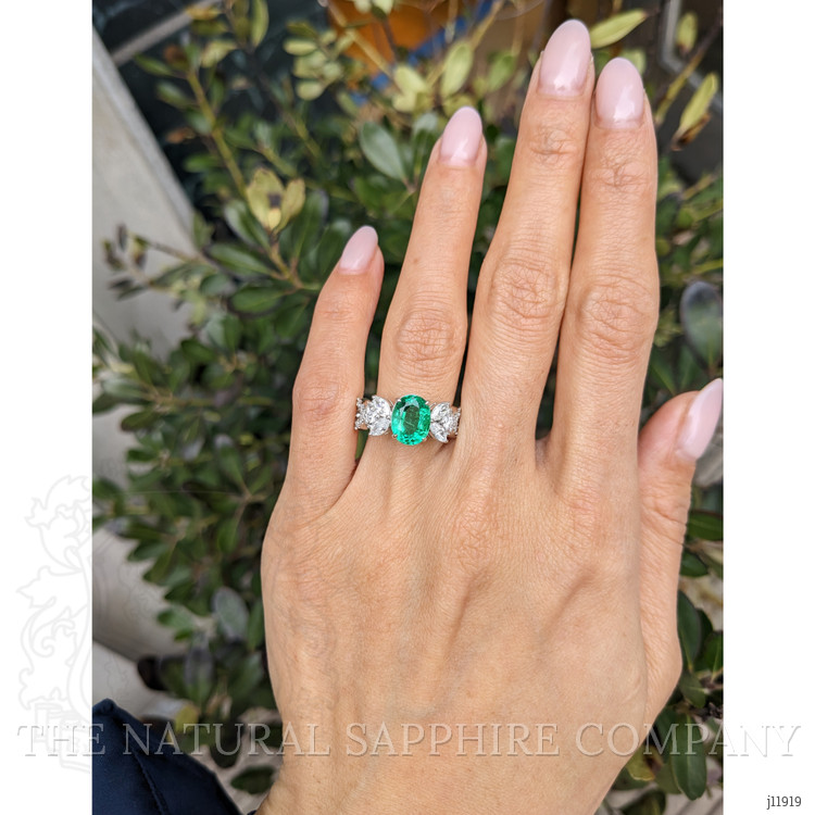 2.07 Ct. Emerald and Natural Diamond Pave Ring, 18K White Gold