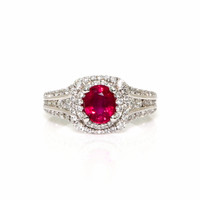 1.35 Ct. Ruby and Natural Diamond Pave Ring, 14K White Gold Video
