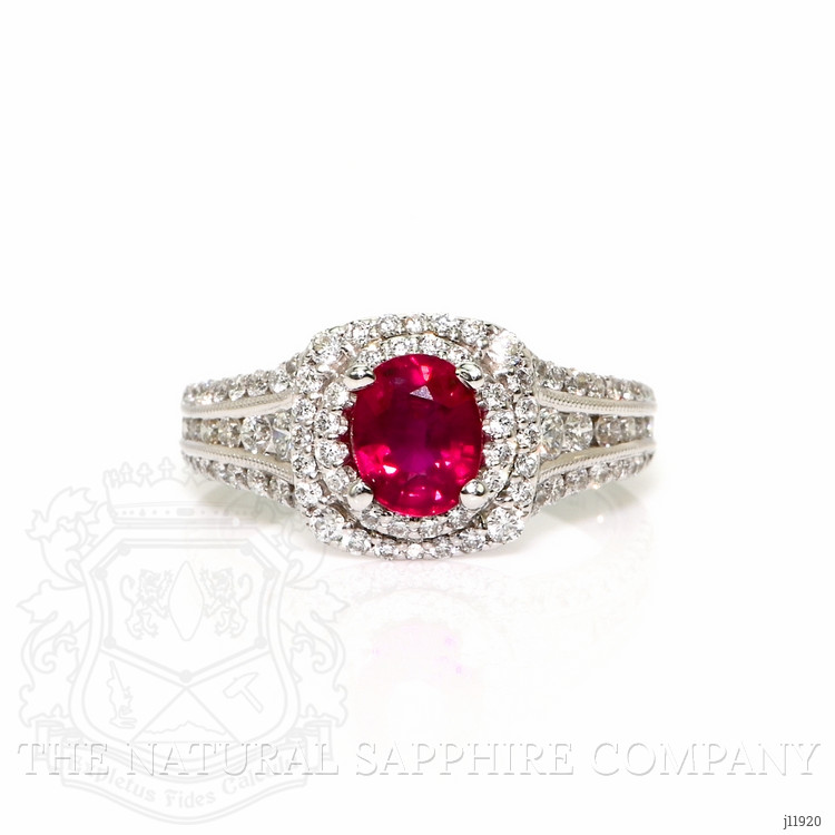 1.35 Ct. Ruby and Natural Diamond Pave Ring, 14K White Gold