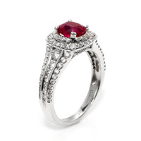 1.35 Ct. Ruby and Natural Diamond Pave Ring, 14K White Gold Image