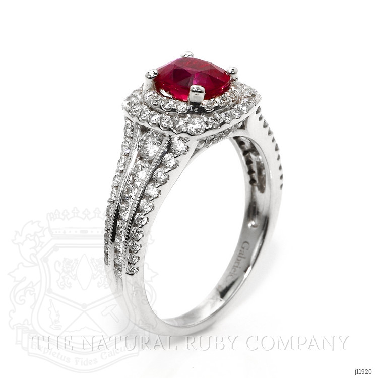 1.35 Ct. Ruby and Natural Diamond Pave Ring, 14K White Gold