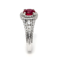 1.35 Ct. Ruby and Natural Diamond Pave Ring, 14K White Gold Image