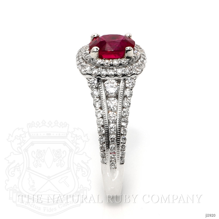 1.35 Ct. Ruby and Natural Diamond Pave Ring, 14K White Gold