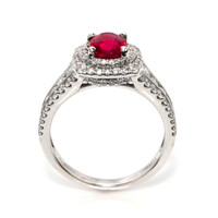1.35 Ct. Ruby and Natural Diamond Pave Ring, 14K White Gold Image