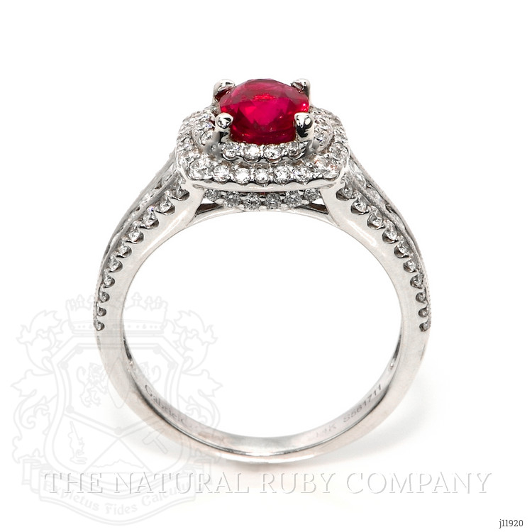 1.35 Ct. Ruby and Natural Diamond Pave Ring, 14K White Gold