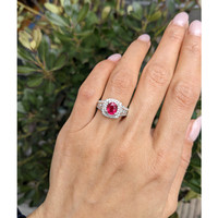 1.35 Ct. Ruby and Natural Diamond Pave Ring, 14K White Gold Life Style