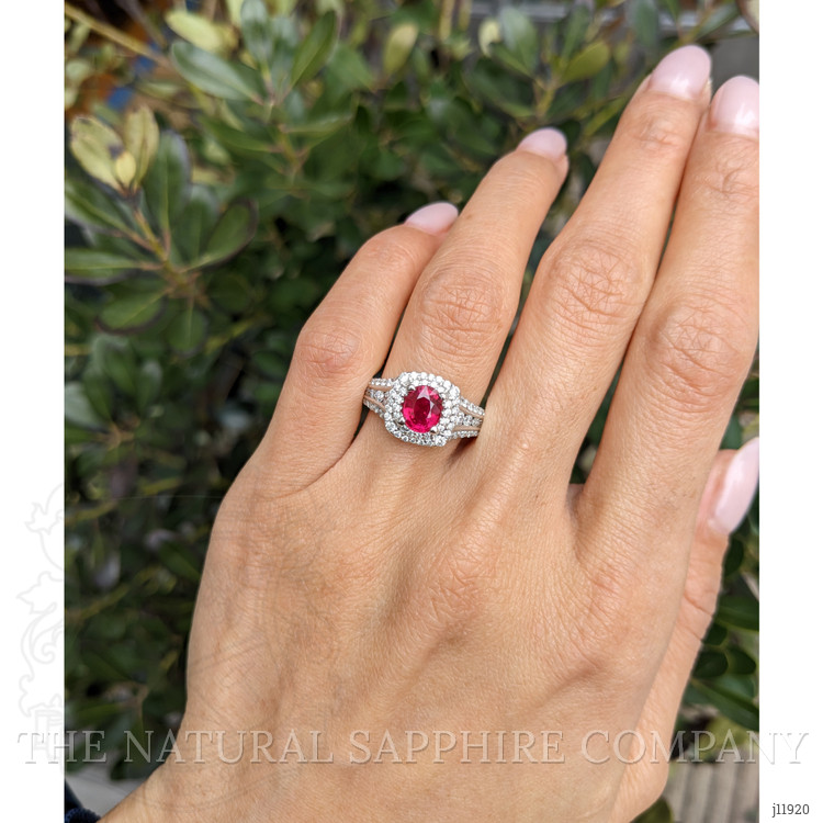 1.35 Ct. Ruby and Natural Diamond Pave Ring, 14K White Gold