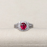 1.35 Ct. Ruby and Natural Diamond Pave Ring, 14K White Gold Life Style