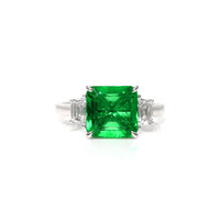 3.47 Ct. Emerald and Natural Diamond Three Stone Ring, 18K White Gold Video