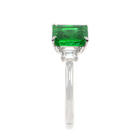 3.47 Ct. Emerald and Natural Diamond Three Stone Ring, 18K White Gold Image