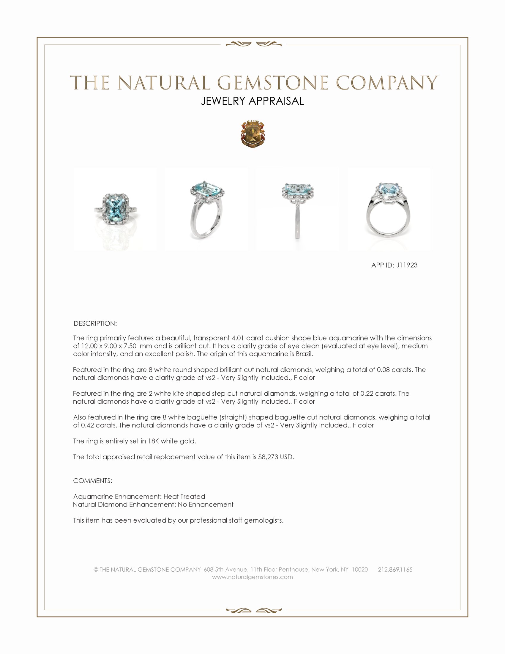 4.01 Ct. Blue Aquamarine and Natural Diamond Pave Ring, 18K White Gold