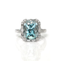 4.01 Ct. Blue Aquamarine and Natural Diamond Pave Ring, 18K White Gold Video