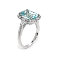 4.01 Ct. Blue Aquamarine and Natural Diamond Pave Ring, 18K White Gold Image