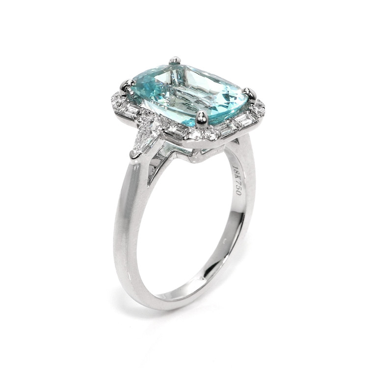4.01 Ct. Blue Aquamarine and Natural Diamond Pave Ring, 18K White Gold