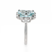4.01 Ct. Blue Aquamarine and Natural Diamond Pave Ring, 18K White Gold Image