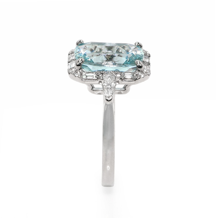 4.01 Ct. Blue Aquamarine and Natural Diamond Pave Ring, 18K White Gold