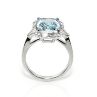 4.01 Ct. Blue Aquamarine and Natural Diamond Pave Ring, 18K White Gold Image