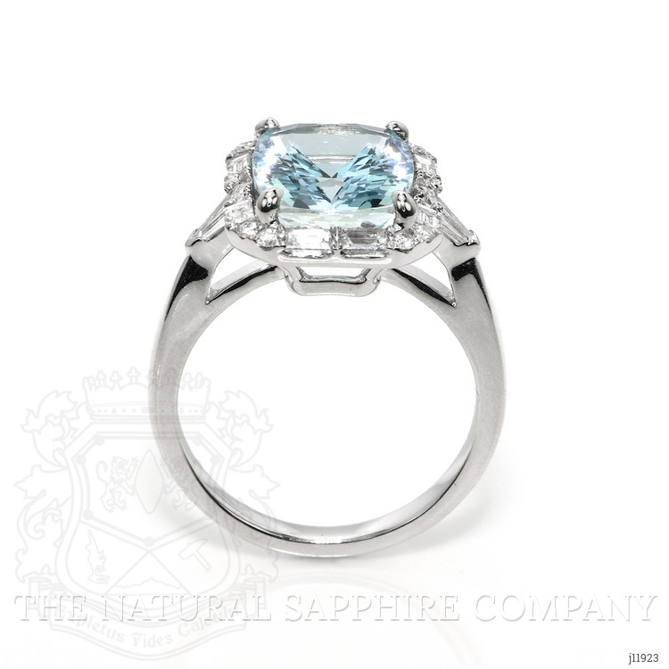 4.01 Ct. Blue Aquamarine and Natural Diamond Pave Ring, 18K White Gold
