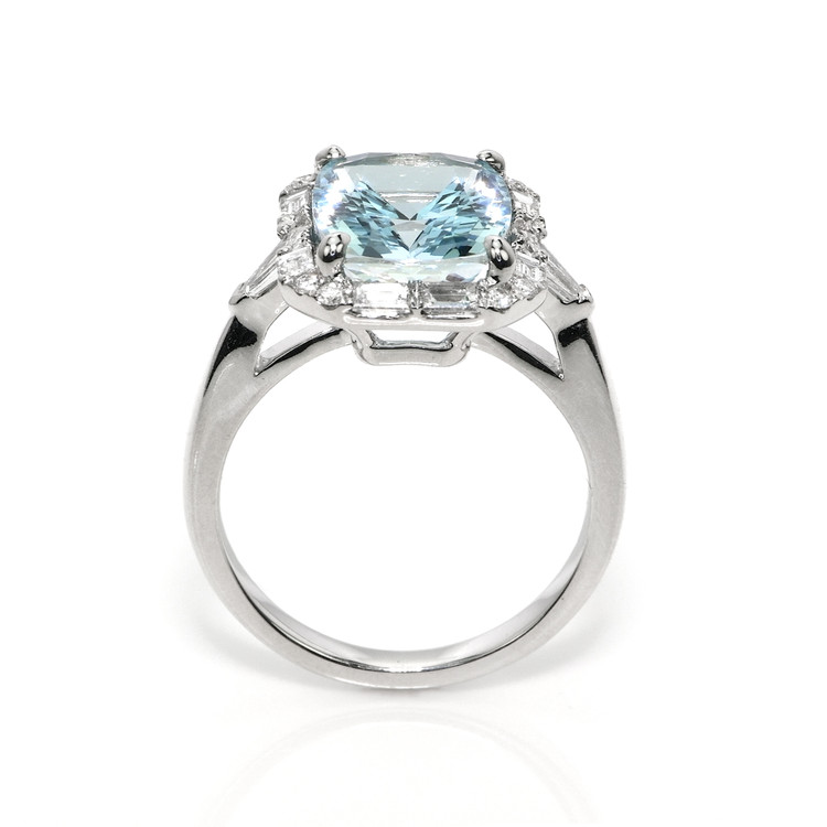 4.01 Ct. Blue Aquamarine and Natural Diamond Pave Ring, 18K White Gold