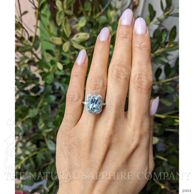 4.01 Ct. Blue Aquamarine and Natural Diamond Pave Ring, 18K White Gold