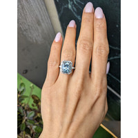 4.01 Ct. Blue Aquamarine and Natural Diamond Pave Ring, 18K White Gold Life Style