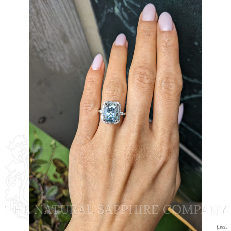 4.01 Ct. Blue Aquamarine and Natural Diamond Pave Ring, 18K White Gold