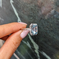 4.01 Ct. Blue Aquamarine and Natural Diamond Pave Ring, 18K White Gold Life Style