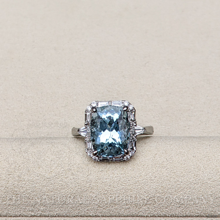 4.01 Ct. Blue Aquamarine and Natural Diamond Pave Ring, 18K White Gold