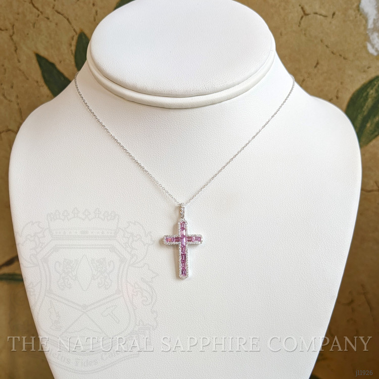1.16 Ct. Pink Sapphire and Natural Diamond Pave Pendant, 14K White Gold