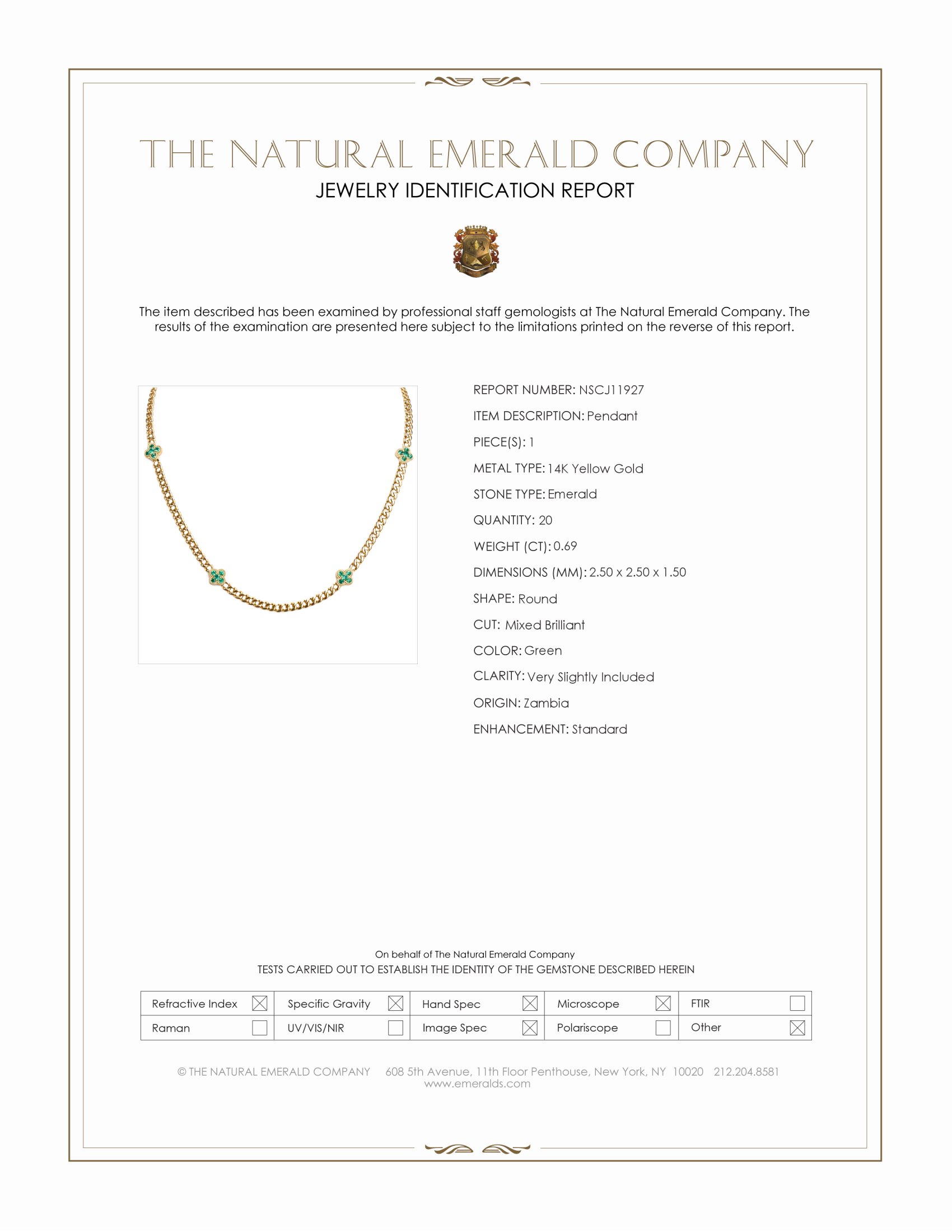 0.69 Ct. Emerald Bezel Pendant, 14K Yellow Gold